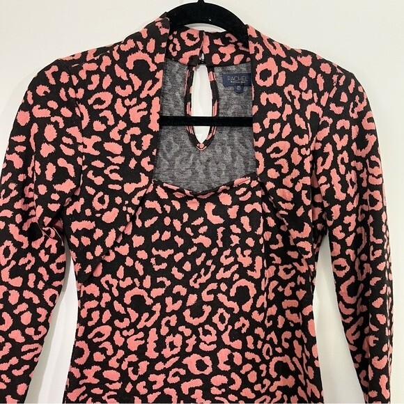 Rachel Roy Square-Neck Midi  Animal Print Dress Pink Black Size XSMALL NWT - Picture 6 of 12